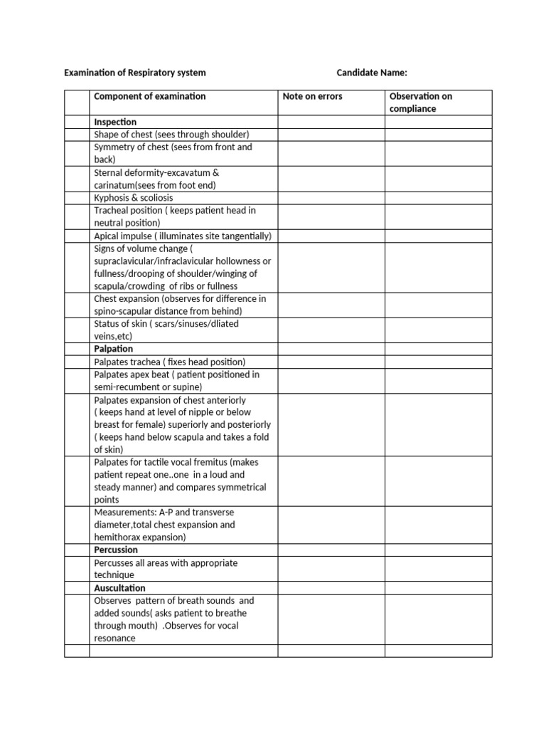 Respiratory System OSCE Examination Guide | PDF