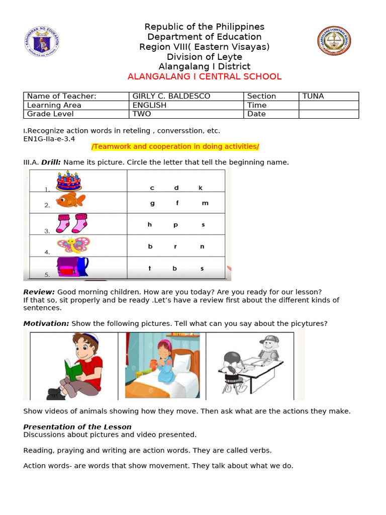 Teaching Action Words in Grade 2 English | PDF | Linguistics