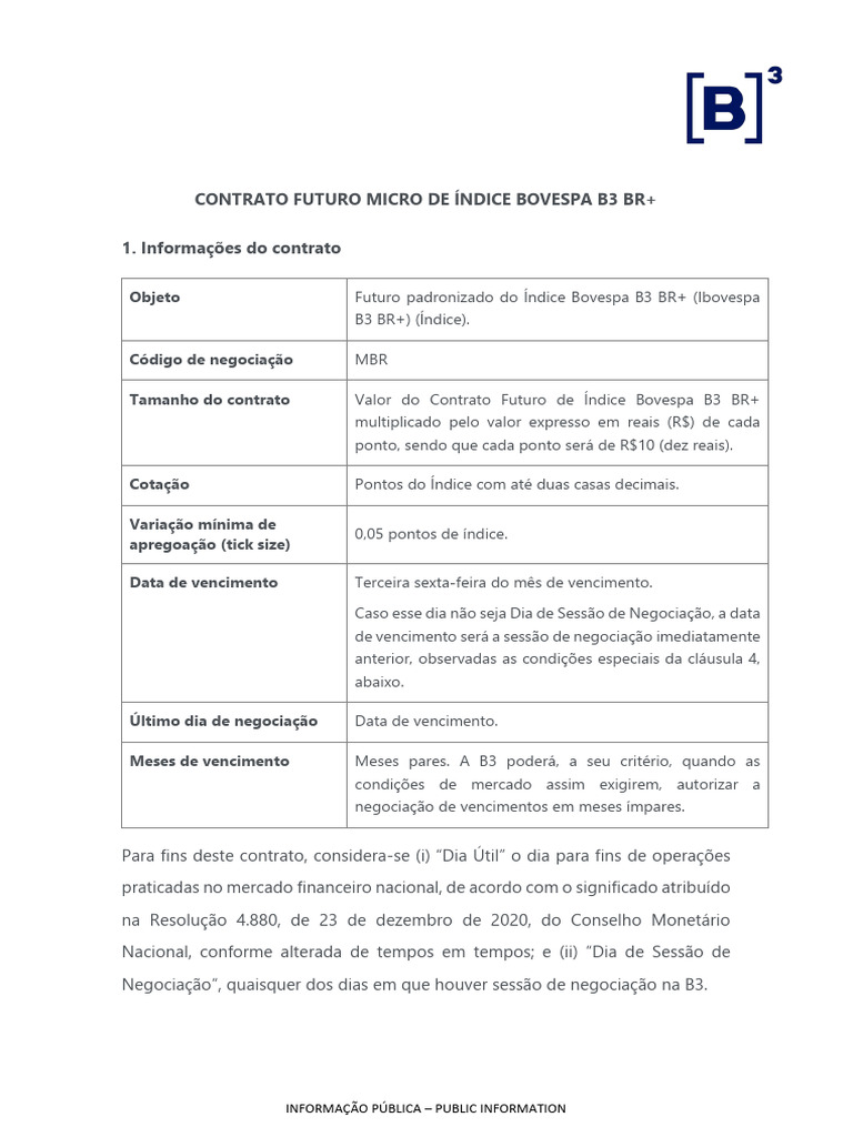 Contrato Futuro Micro Ibovespa B3 BR+ | PDF | Contrato de futuros