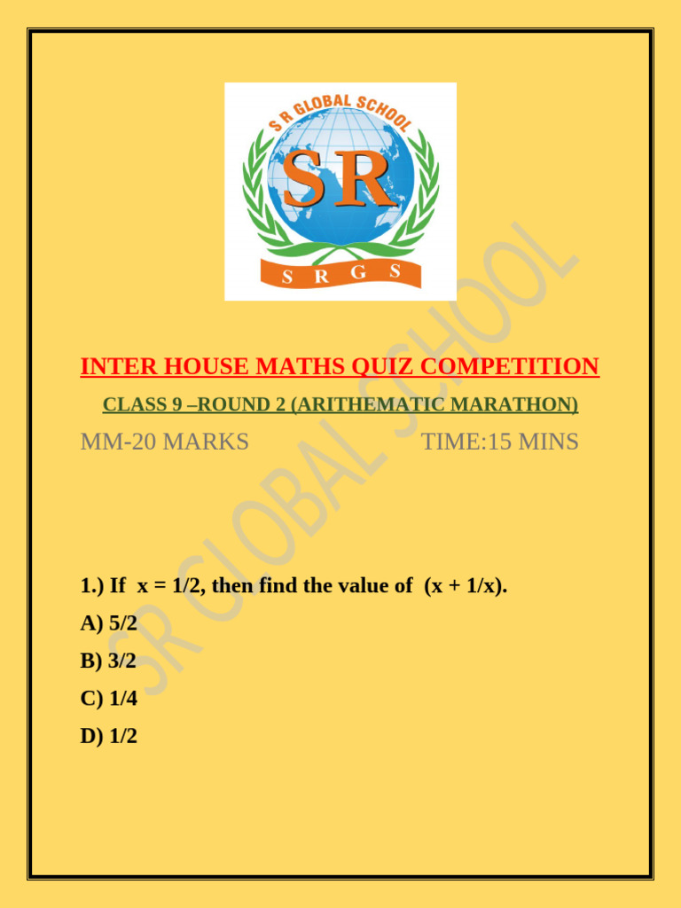 Inter House Maths Quiz Round 2 | PDF