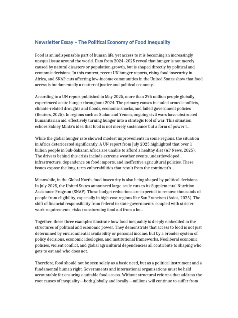 Food Inequality: Politics and Access | PDF | Hunger | Food Security