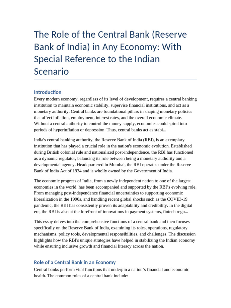 RBI's Role in India's Economy | PDF | Reserve Bank Of India | Central Banks