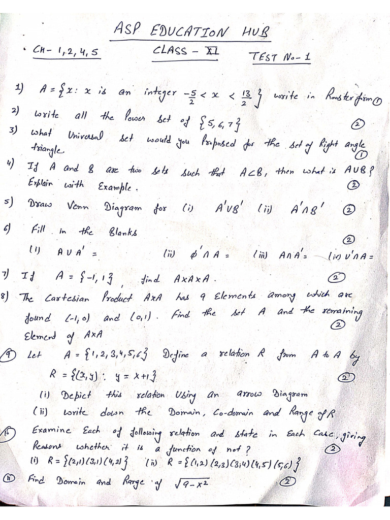 Class Xi Test Ch-1 2 4 5 | PDF