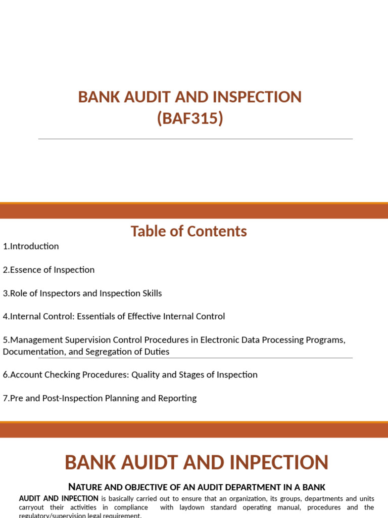 Bank Auidt and Inpection | PDF | Internal Control | Audit