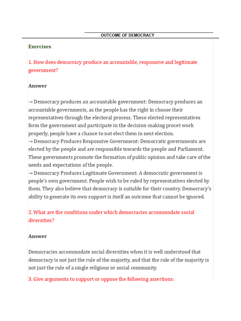 Outcomes of Democracy Explained | PDF | Democracy | Political Ideologies