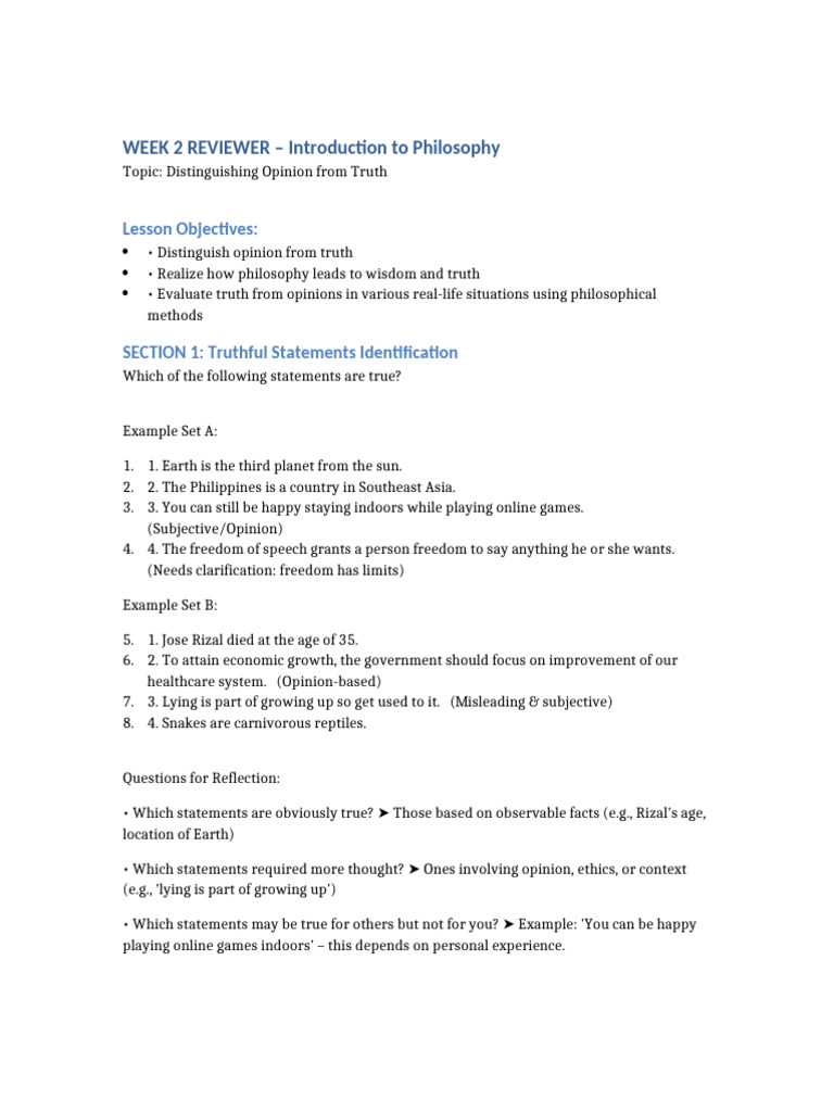 Philosophy Week 2 Reviewer | PDF