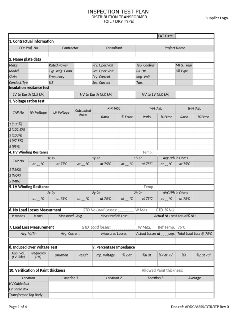 Distribution Transformer Testing Plan | PDF | Transformer | Electronics