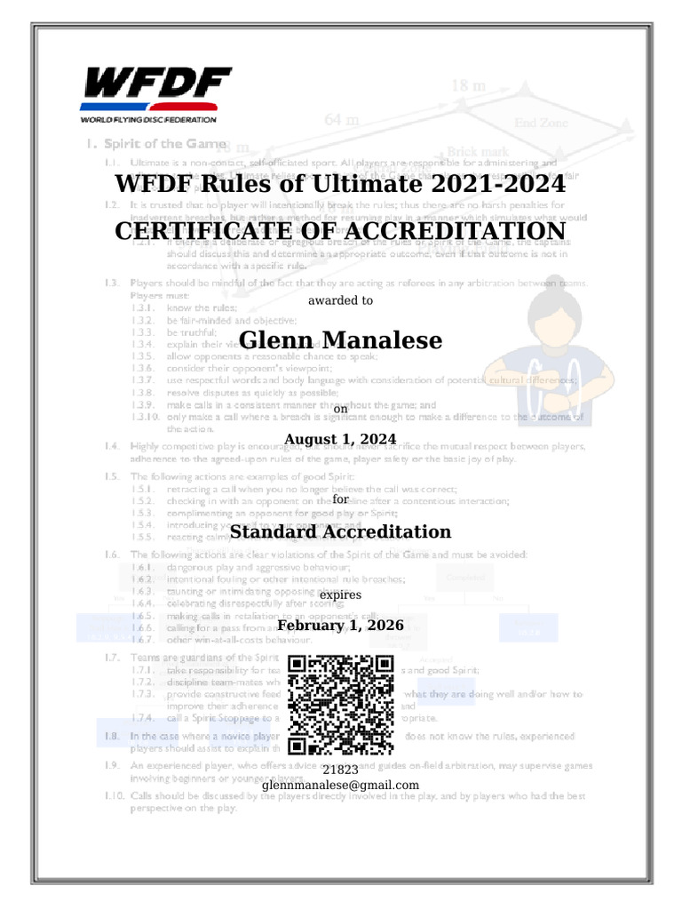 WFDF Rules Standard Accreditation | PDF