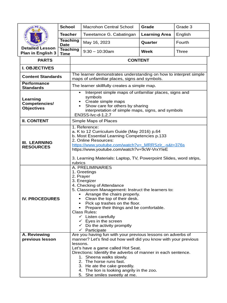 Detailed Lesson Plan in English 3-Final | PDF | Symbols | Learning