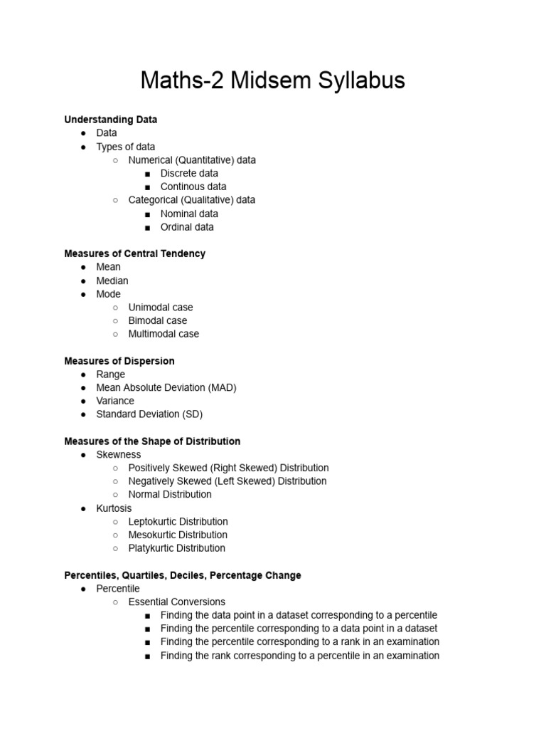 Maths-2 Midsem Syllabus | PDF | Quartile | Skewness