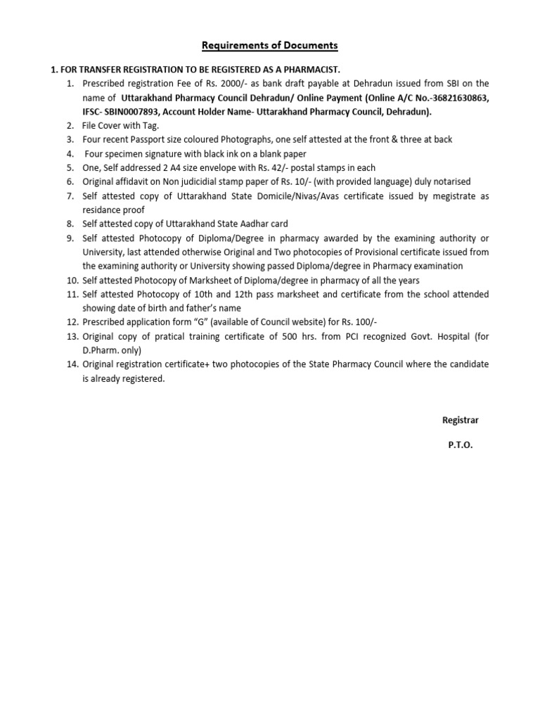 Pharmacist Transfer Registration Requirements | PDF | Affidavit