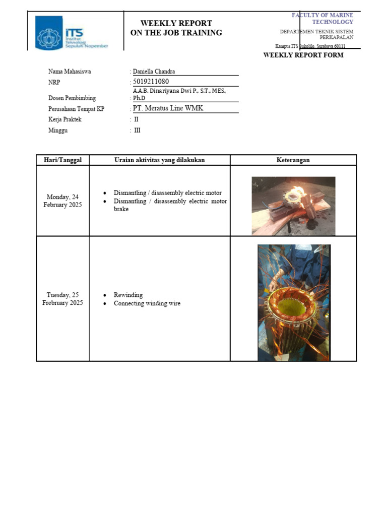 Weekly Job Training Report: Marine Tech | PDF