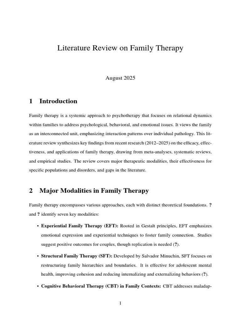 Literature Review On Family Therapy: August 2025 | PDF | Psychotherapy ...
