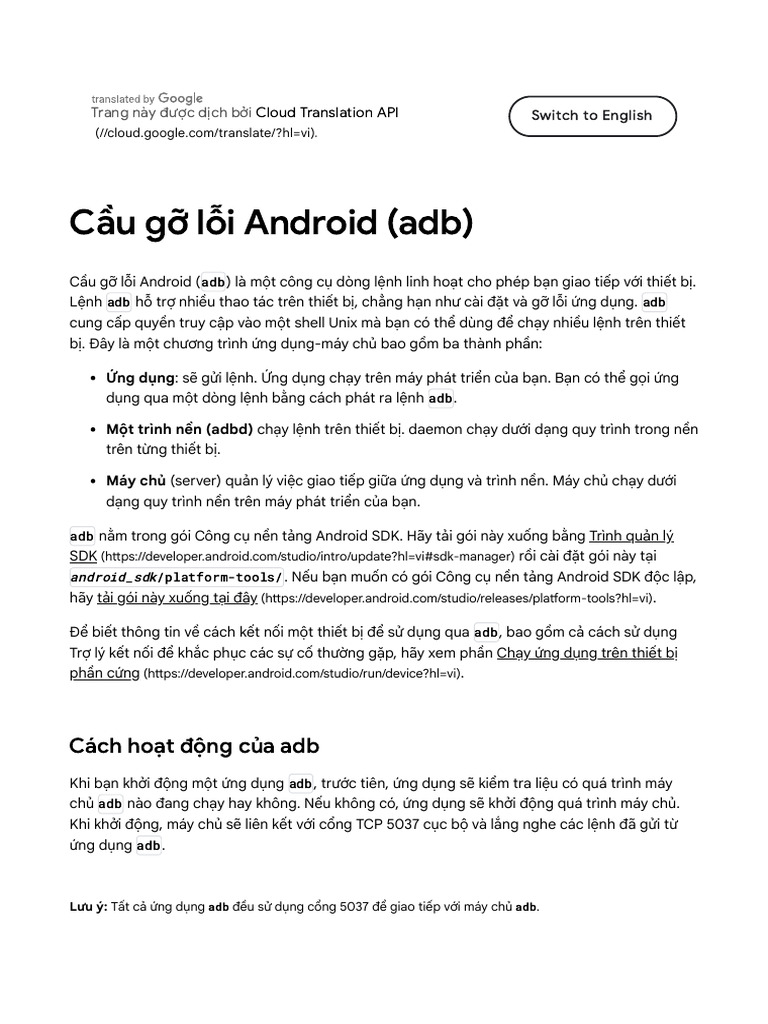 Cầu Gỡ Lỗi Android (Adb) - Android Studio - Android Develope | PDF