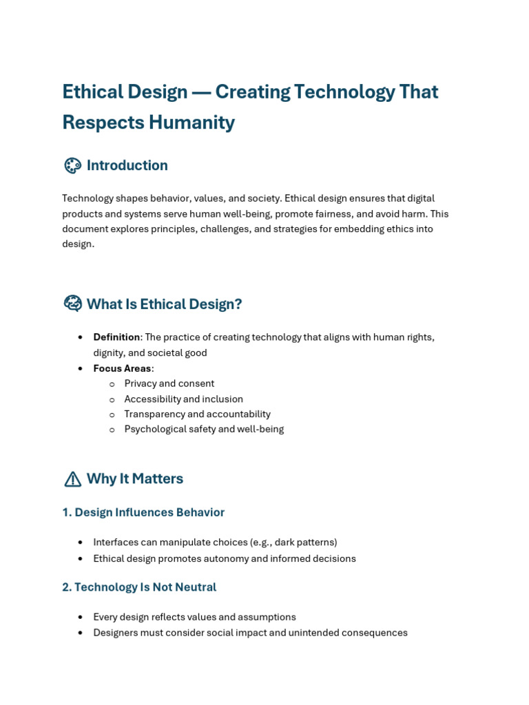 Ethical Design Principles for Technology | PDF | Well Being | Social ...