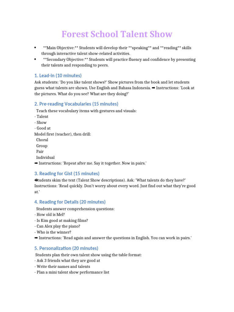 Forest School Talent Show Activities | PDF