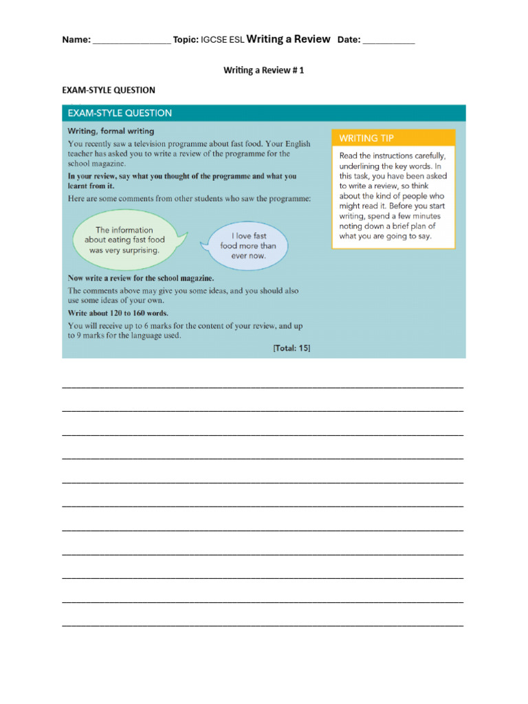 IGCSE ESL Review Writing Guide | PDF