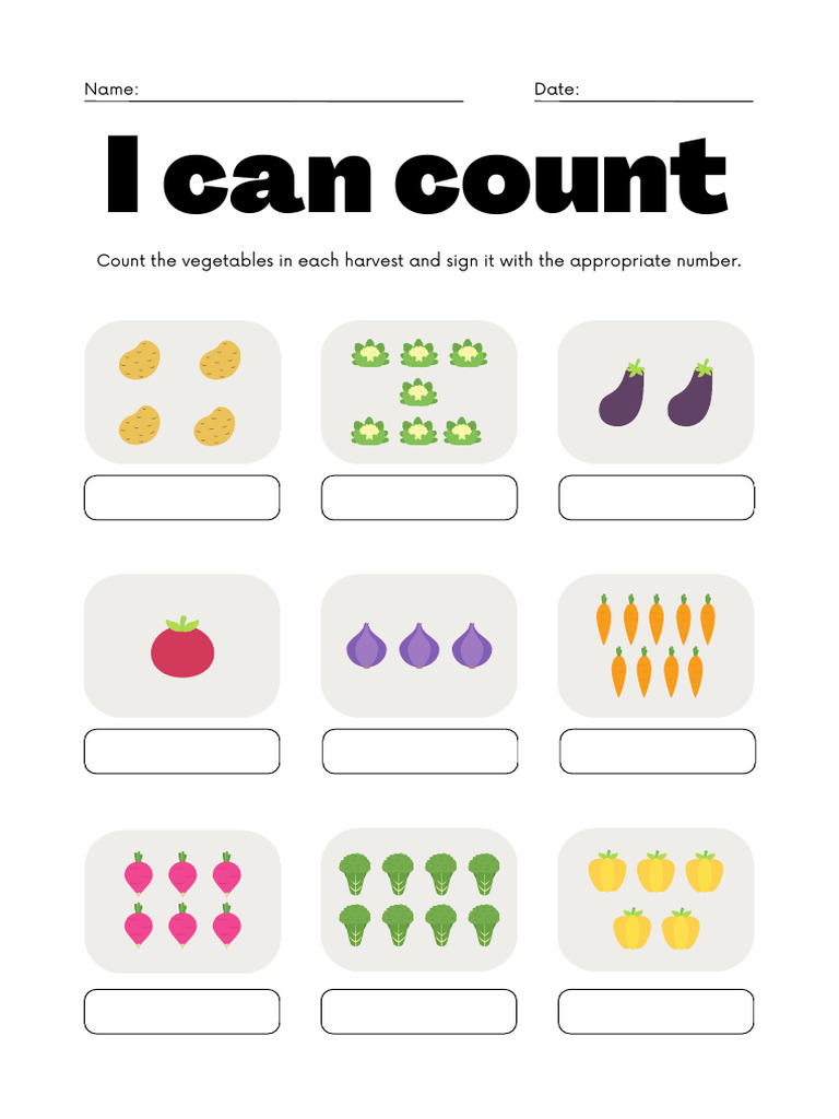 Colorful Illustrations Vegetables Numbers Math Worksheet | PDF