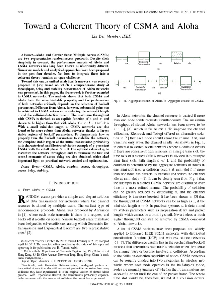 Toward A Coherent Theory of CSMA and Aloha | PDF | Computer Engineering ...