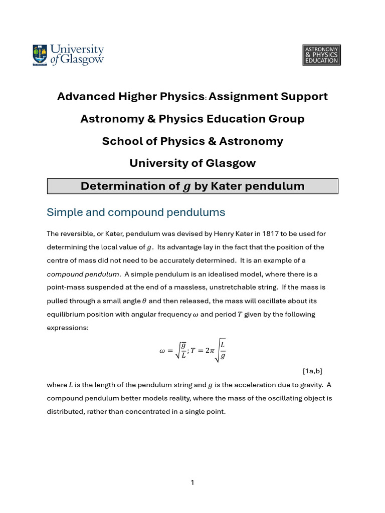 Kater Pendulum: Measuring Gravity g | PDF | Pendulum | Motion (Physics)