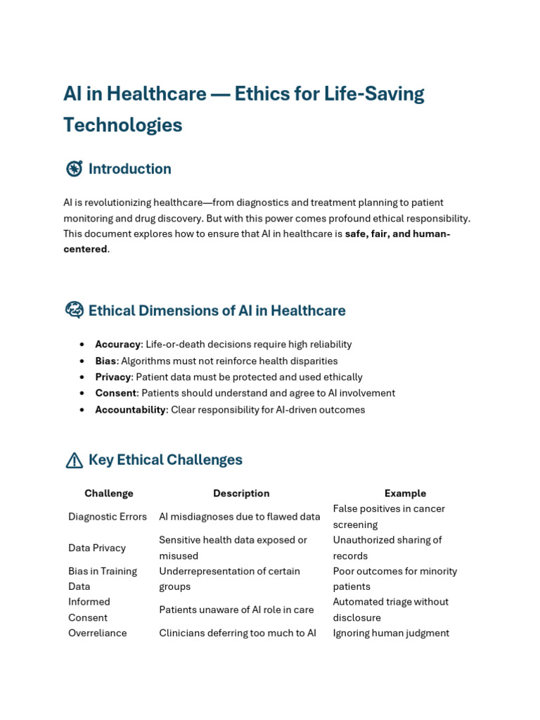 AI in Healthcare - Ethics For Life-Saving Technologies | PDF ...