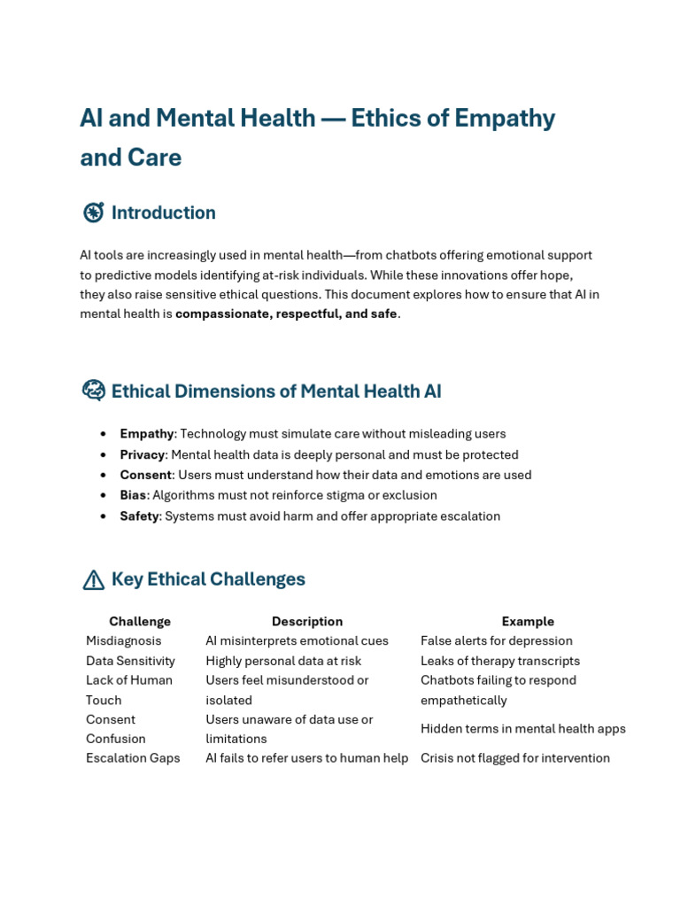 Ethical AI in Mental Health Care | PDF | Artificial Intelligence ...