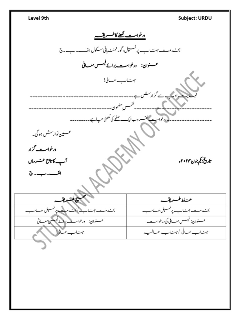 9th Class Urdu Application Method 2024 | PDF