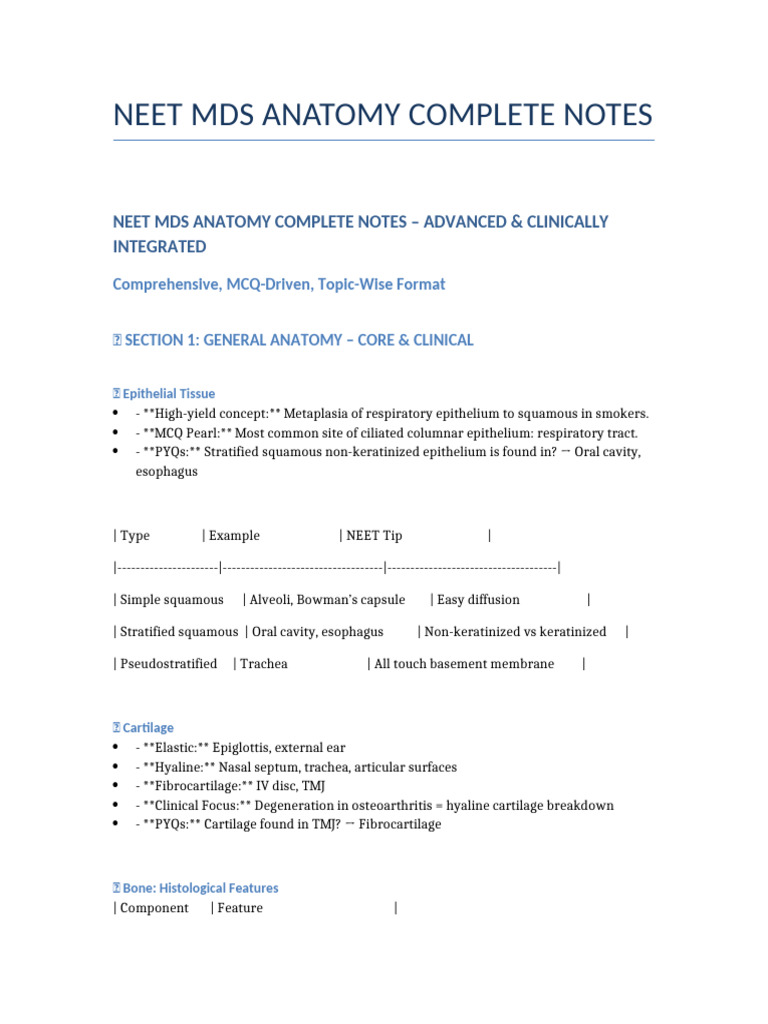 NEET MDS Anatomy Notes PDF Download | PDF