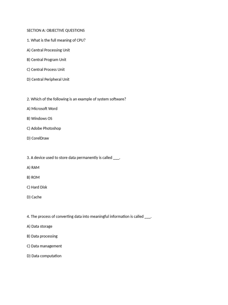 Data Processing Exam Questions and Answers | PDF