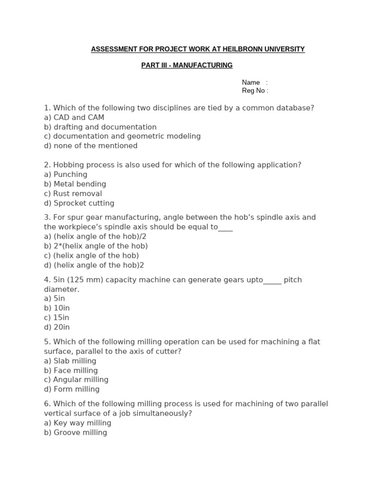 Manufacturing Assessment at Heilbronn University | PDF