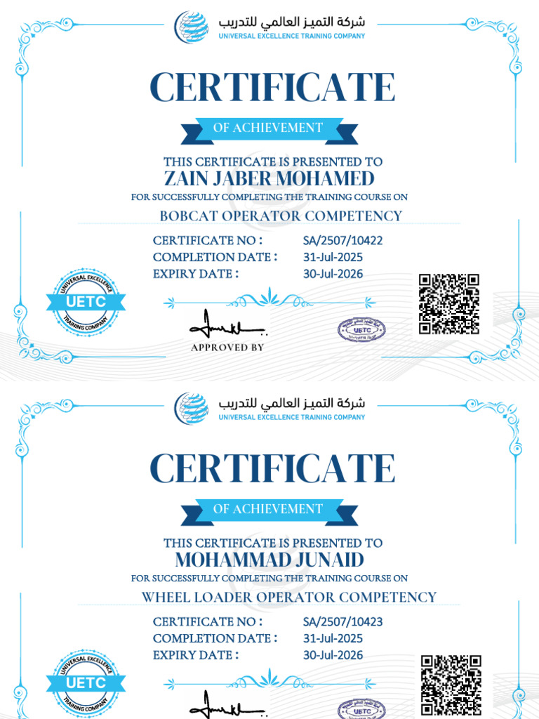 Bobcat and Wheel Loader Operator Certificates | PDF
