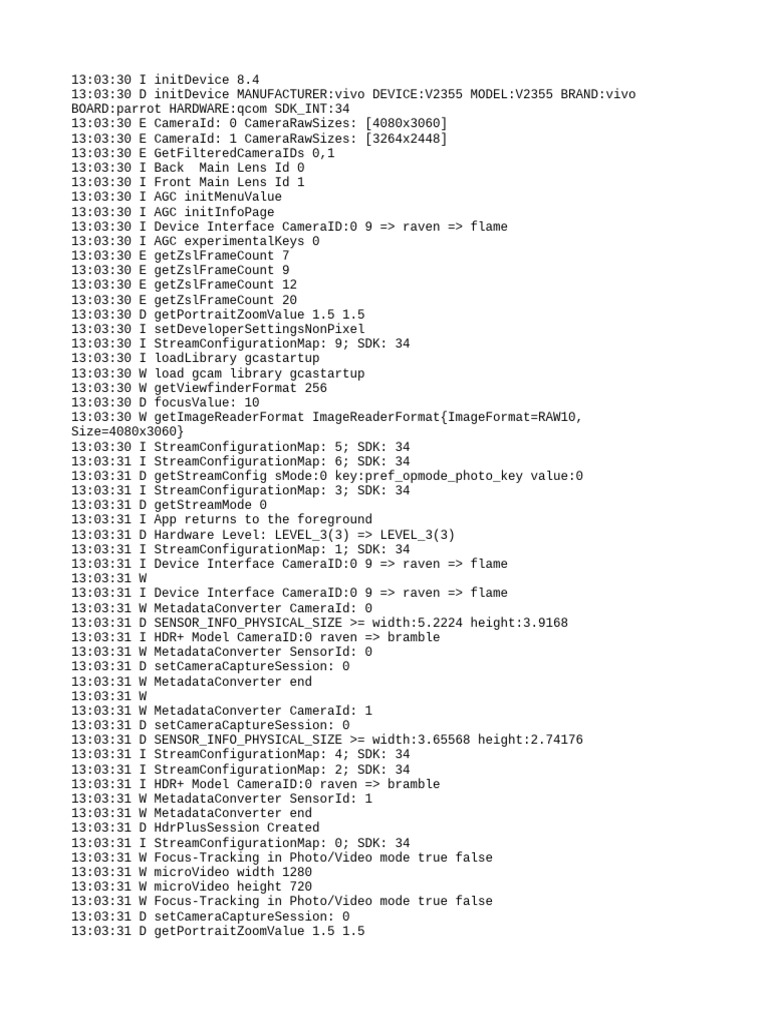 Vivo V2355 Camera Initialization Log | PDF | Computing