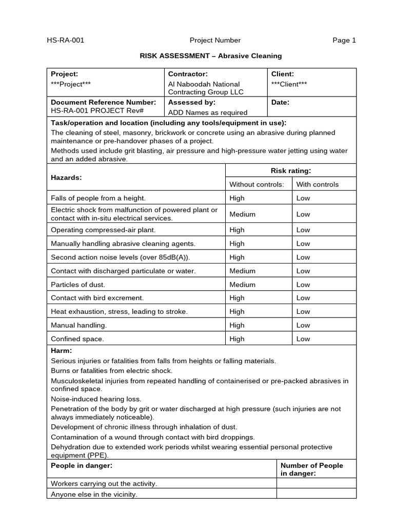 Abrasive Cleaning Risk Assessment Guide | PDF | Personal Protective ...
