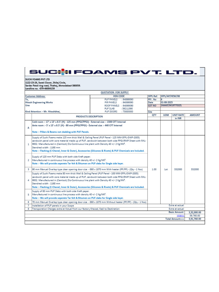 Quotation for PUF Panels Supply | PDF | Building Technology | Building ...