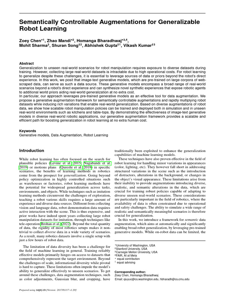 Semantic Data Augmentation for Robots | PDF | Robotics | Learning