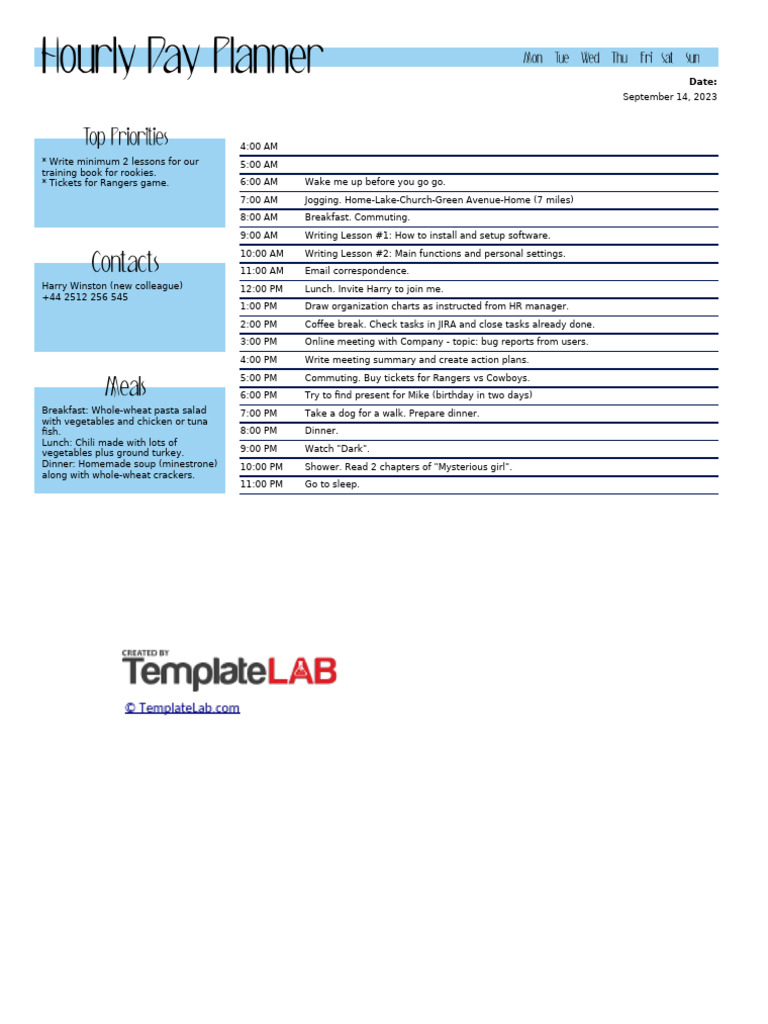 Daily Schedule and Meal Plan | PDF