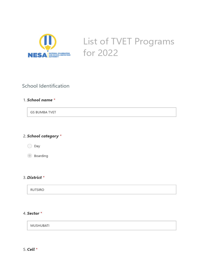 2022 TVET Programs at GS Bumba School | PDF