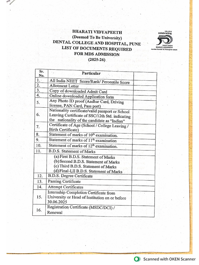 List of Documents MDS 2025 | PDF