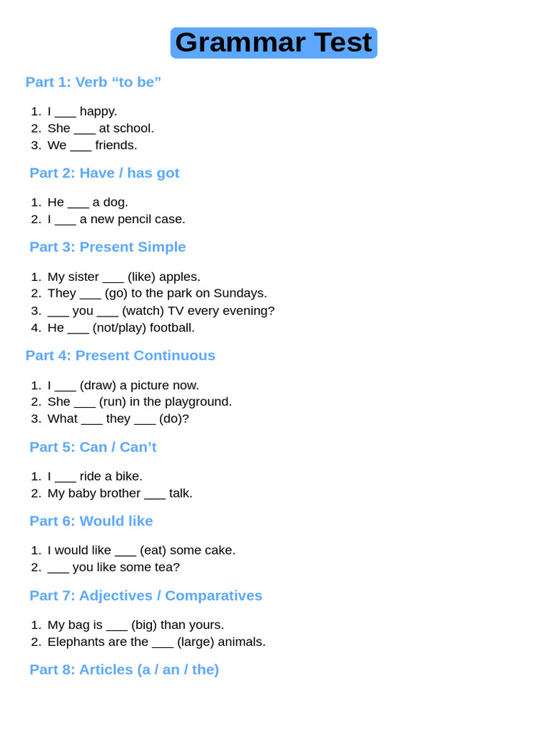 Grammar Test: Verb Forms & Usage | PDF
