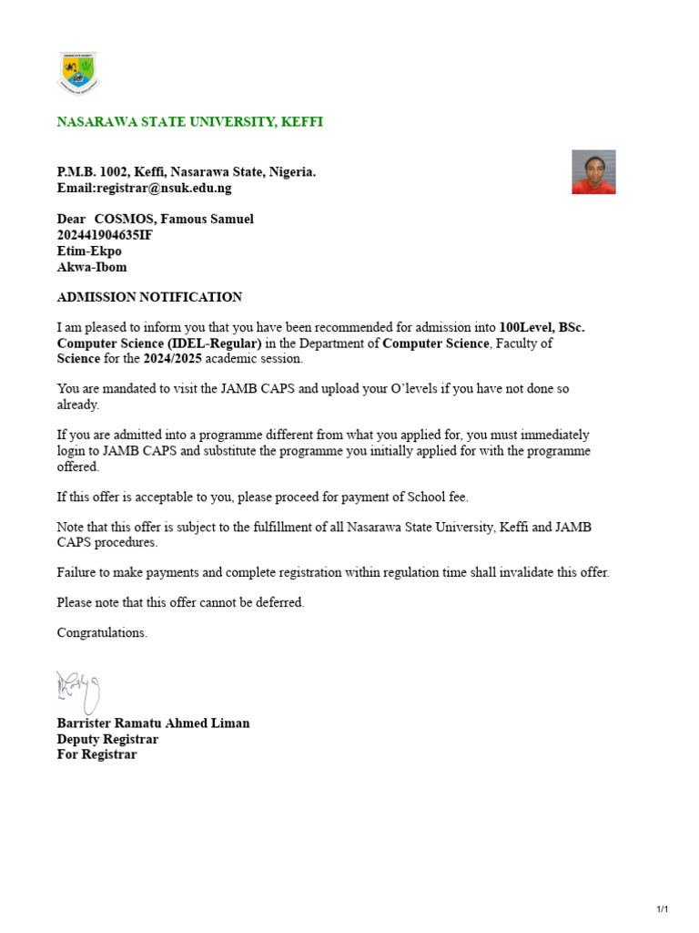 202441904635IF Admission Letter | PDF