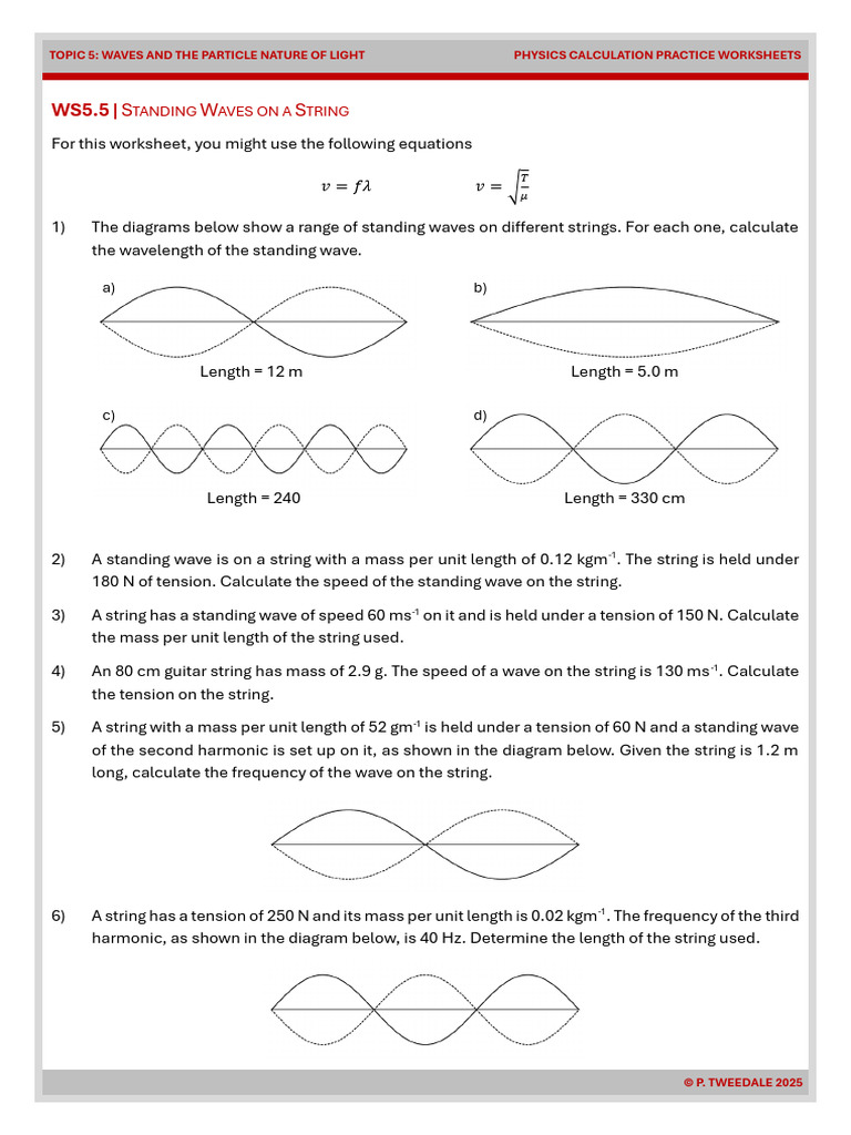WS5.5 Standing Waves On Strings (PJT) | PDF | Waves | Frequency