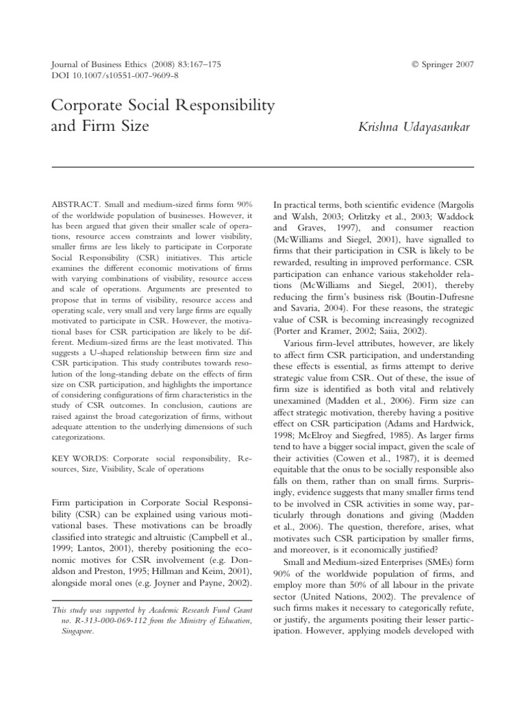 Firm Size and Corporate Social Responsibility | PDF | Corporate Social ...