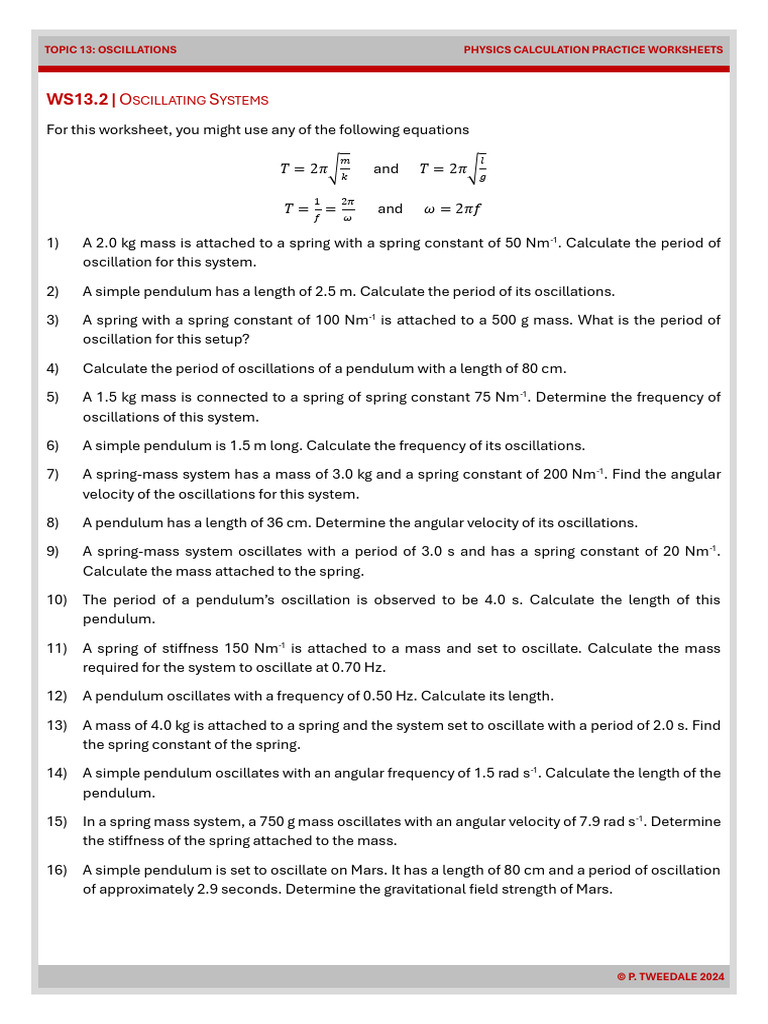 Oscillation Calculations and Answers | PDF | Oscillation | Mechanical ...