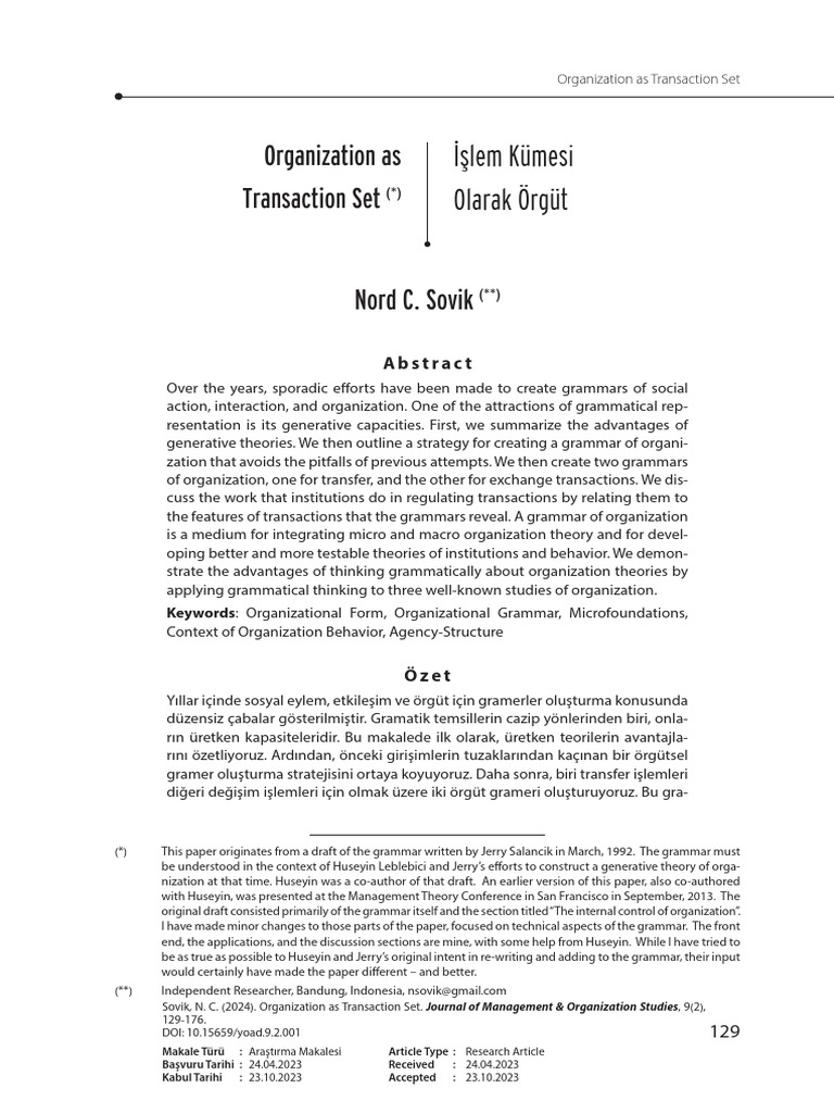 Organization As Transaction Set | PDF | System | Theory