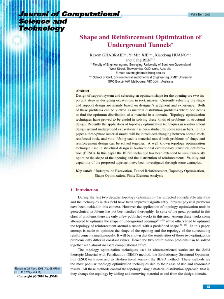 Tunnel Shape and Reinforcement Optimization | PDF | Mathematical ...