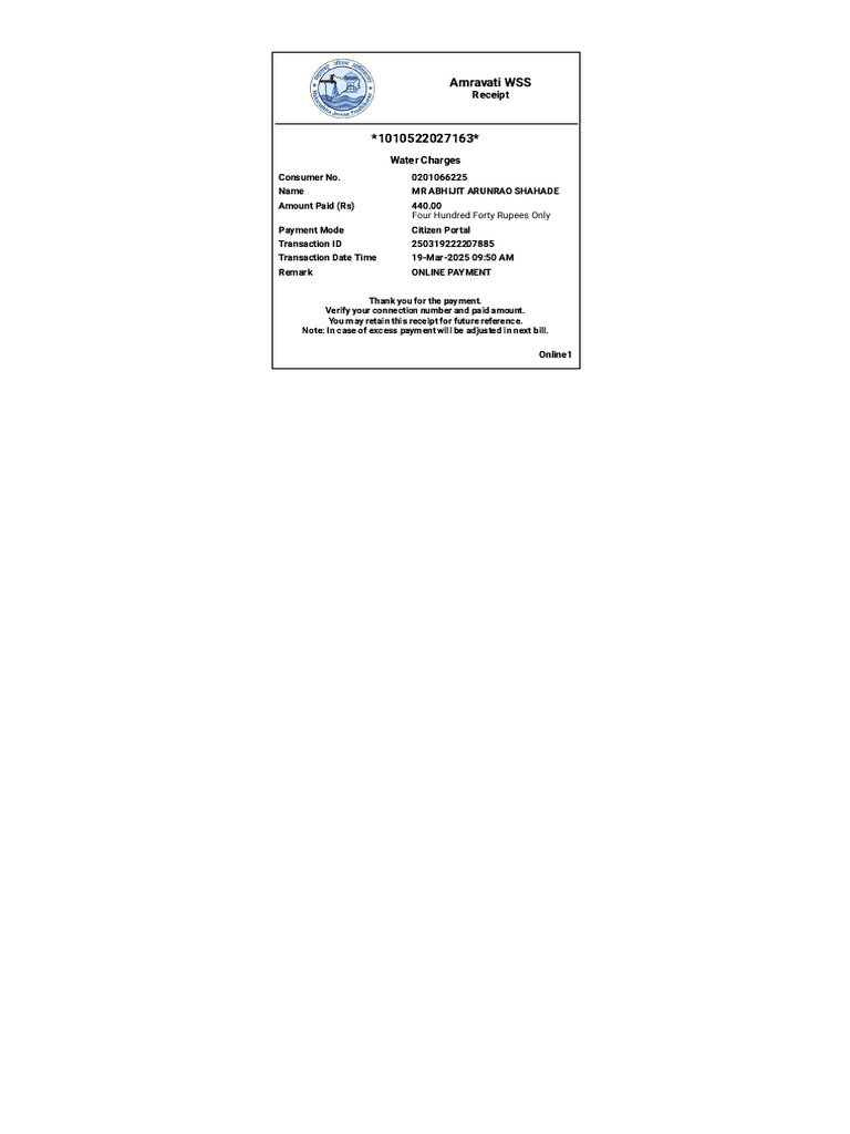 water bill Jan 2025 Payment Receipt | PDF