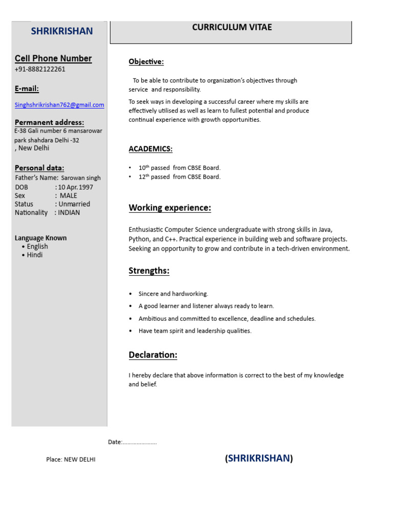 Computer Science Graduate CV | PDF