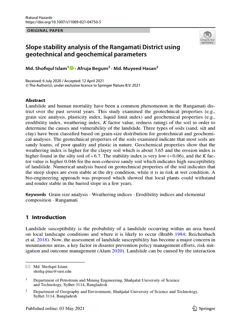 Slope Stability Analysis of The Rangamati District Using | PDF ...