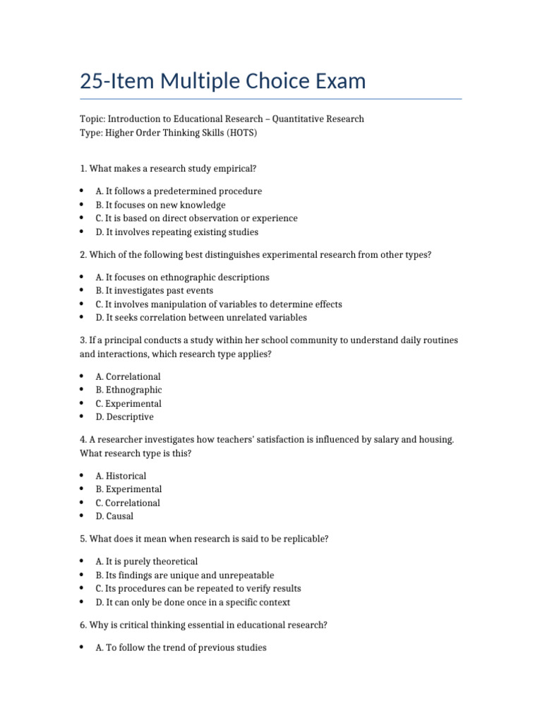 Educational Research Exam: Quantitative Focus | PDF | Causality ...