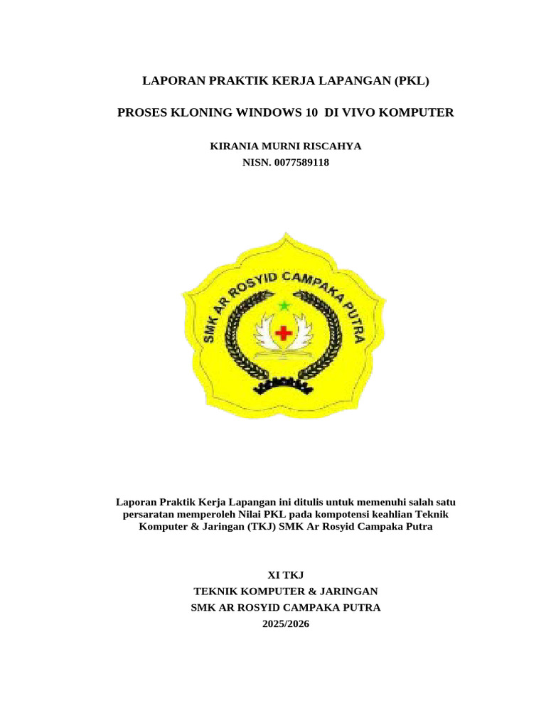 Contoh Laporan PKL Jurusan TKJ Kirania SMK Ar-Rosyid Campaka Putra | PDF
